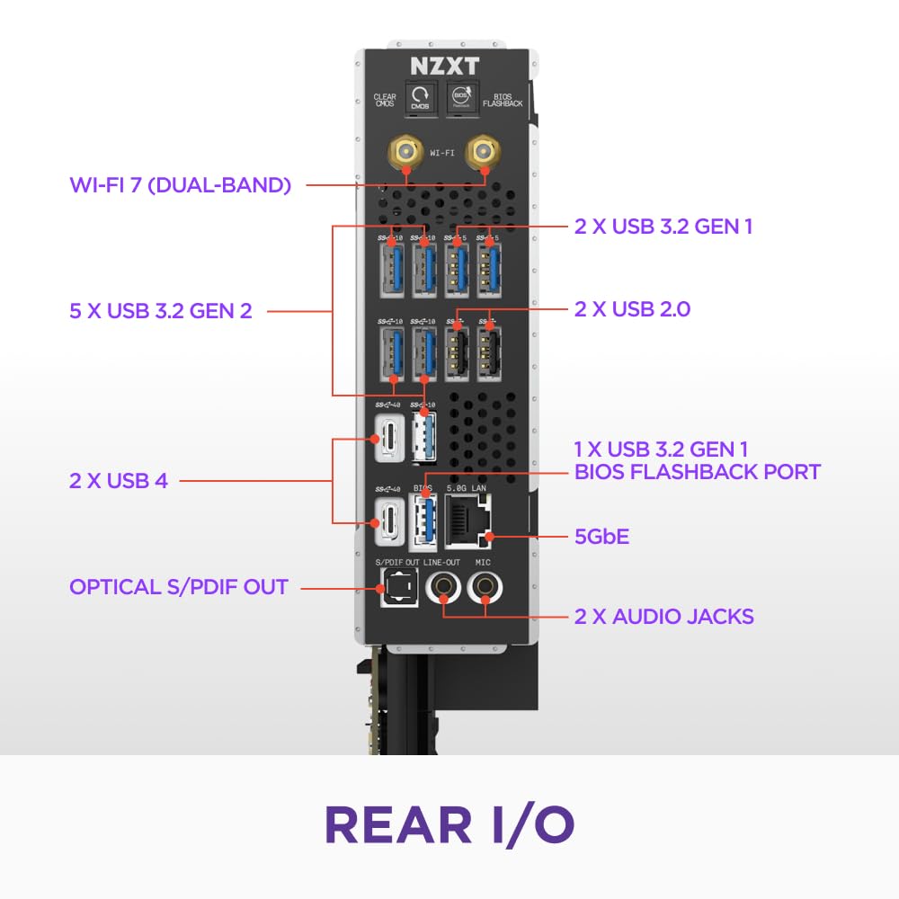 NZXT N9 X870E - AMD X870E AM5 ATX Gaming Motherboard for Ryzen 9000/8000/7000-20+2+1, DDR5, 4X M.2, PCIe 5.0, Wi-Fi 7, 5GbE, USB 4 - Full-Metal Cover, M.2 Quick-Release Latches - Black