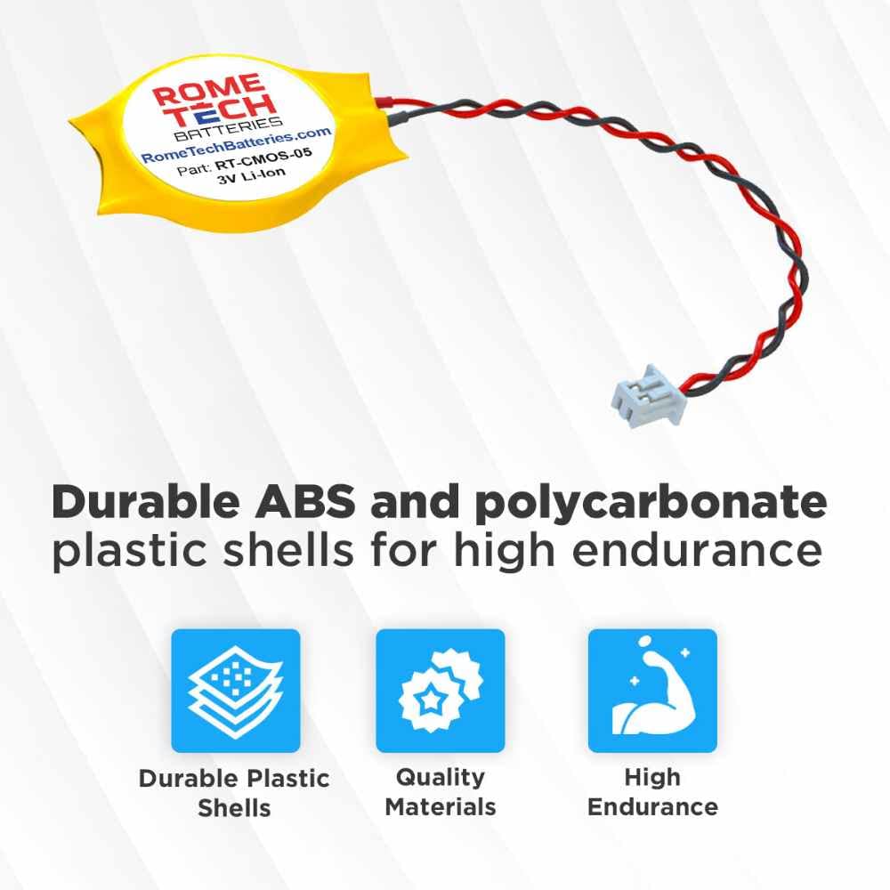 Rome Tech CMOS Battery for Dell Alienware M11x, M11x R2, M11x R3, M14x, M14x R2 - Backup BIOS RTC 3V CR2032 with 2 Pin 2 Wire Cable