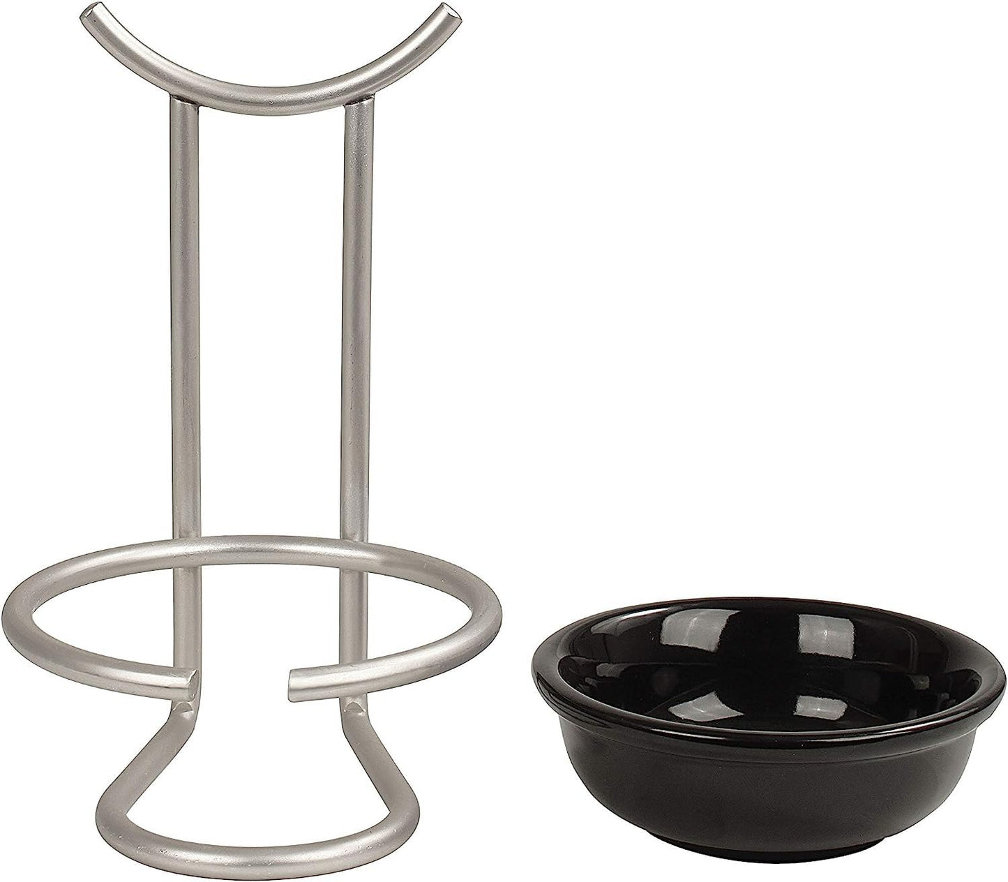 Spectrum Euro Standing Spoon Rest with Ceramic Dish Upright Cooking Utensil Holder for Kitchen Counter Oven Stove, Modern Steel Stand with Drip Catcher Stove Top Ladle Holder Stain Nickel