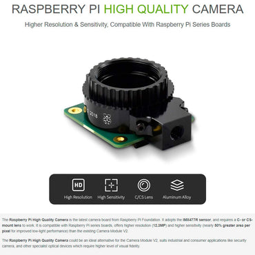 Raspberry Pi HQ Camera Module with Case for Raspberry Pi 4B/3B+/3B/2B/A+/Zero/W/Zero WH,12.3MP IMX477 Sensor Support C- and CS-Mount Lenses, Alternative for Raspberry Pi Camera Module V2 (8 Items)
