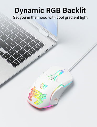 ONITOON Wired USB Mouse, Computer Mouse with RGB Lighting, 4 Adjustable DPI, Ergonomic Optical Office Mouse, 7 Buttons Corded Mice for Window/PC/Laptop/Desktop/Mac/Chromebook, White