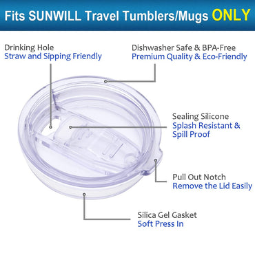 SUNWILL Lid 20oz Travel Tumblers Only, Spill Proof Lid, Splash Resistant Silicone Sliding Covers Replacement 2 Pack, Straw Friendly, BPA Free