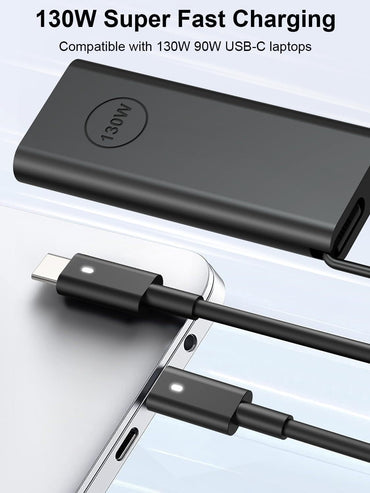 SKSTYLE 130W USB-C-Ladegerät, kompatibel mit Dell Laptops, Typ-C-Netzteil für XPS 15, 17, 2-in-1, 9575, 9500, 9700, Precision 5530, 2-in-1, 5550, 5750, 3560, Latitude 7410, 7310, 7210, 9410 (Netzkabel)
