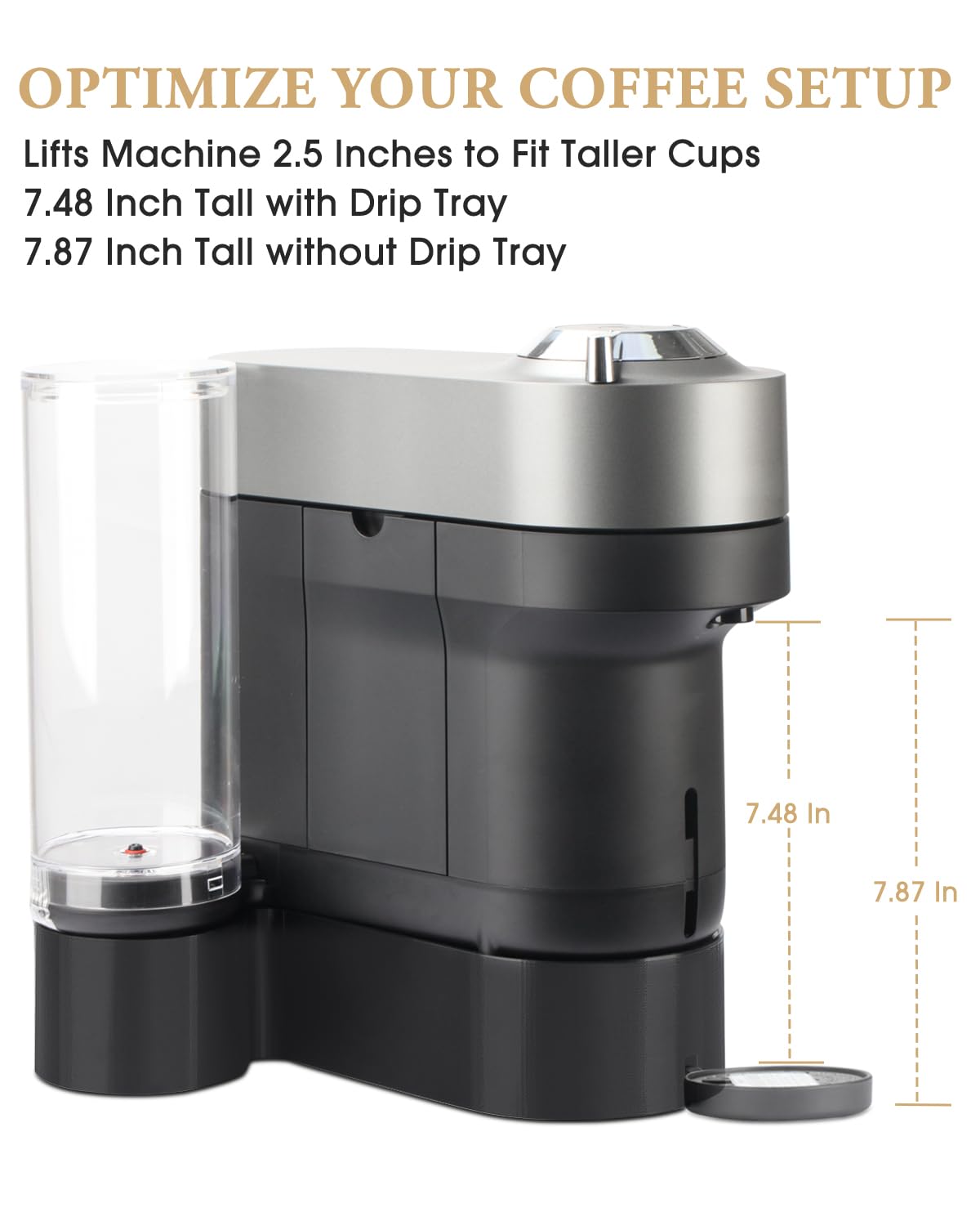 Riser Stand for Nespresso Vertuo Pop+, 3D Printed Coffee Machine Elevation Stand, Compatible with Standard and Deluxe Models, Accommodates Cups with Height Up to 7.48" or Shorter, Fits for YETI Rambler 20 oz Tumbler and Contigo Huron 16 oz Travel Mug