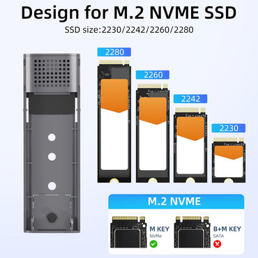 SEINIKAY M.2 NVMe-Gehäuse, werkzeugloser USB 3.2 Gen 2 (10 Gbit/s)-zu-NVMe-Adapter mit Kühlkörper, 10 Gbit/s Geschwindigkeit, Plug & Play, 16 TB Erweiterung, mit CC-zu-A-Kabel