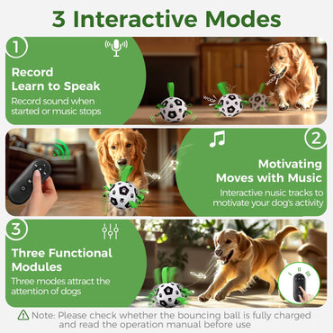 QDAN Interactive Dog Toys, Jumping Squeaky Dog Toys to Keep Them Busy, Music Recording Dog Ball, Moving Dog Soccer Ball with Straps, Remote Control, USB Rechargeable, Puppy Toy