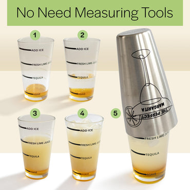 The Perfect Margarita | Easy to Use Margarita Cocktail Shaker Kit | Single & Double Recipes | No Jiggers or Measuring Tools Needed | Bartender Quality Shaker and Hand Juicer | Home Bar Accessories