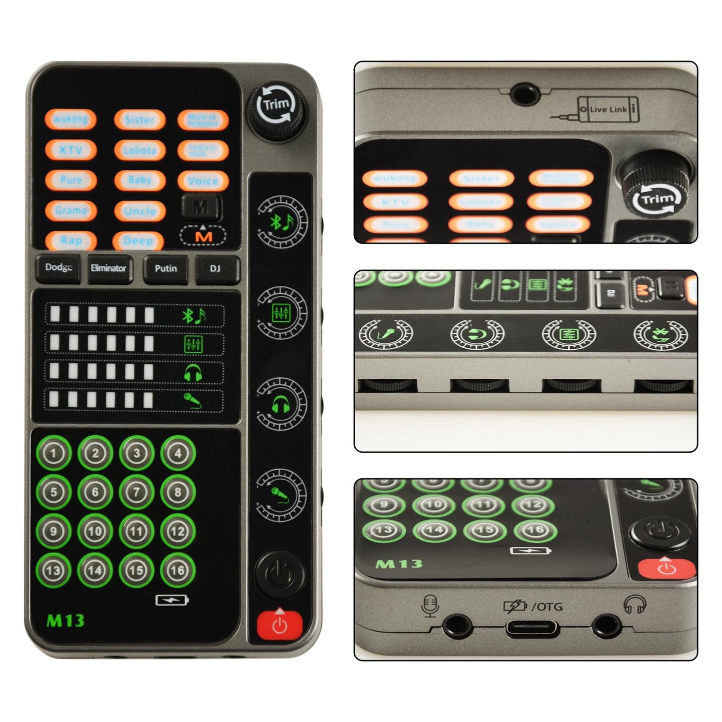 Portable Voice Changer, Handheld Microphone Voice Modulator Gaming Recording with 16 Sound Effects, Mini Live Broadcast Voice Disguiser for Mobile Phone Computer PS4 PS5 Xbox One Games