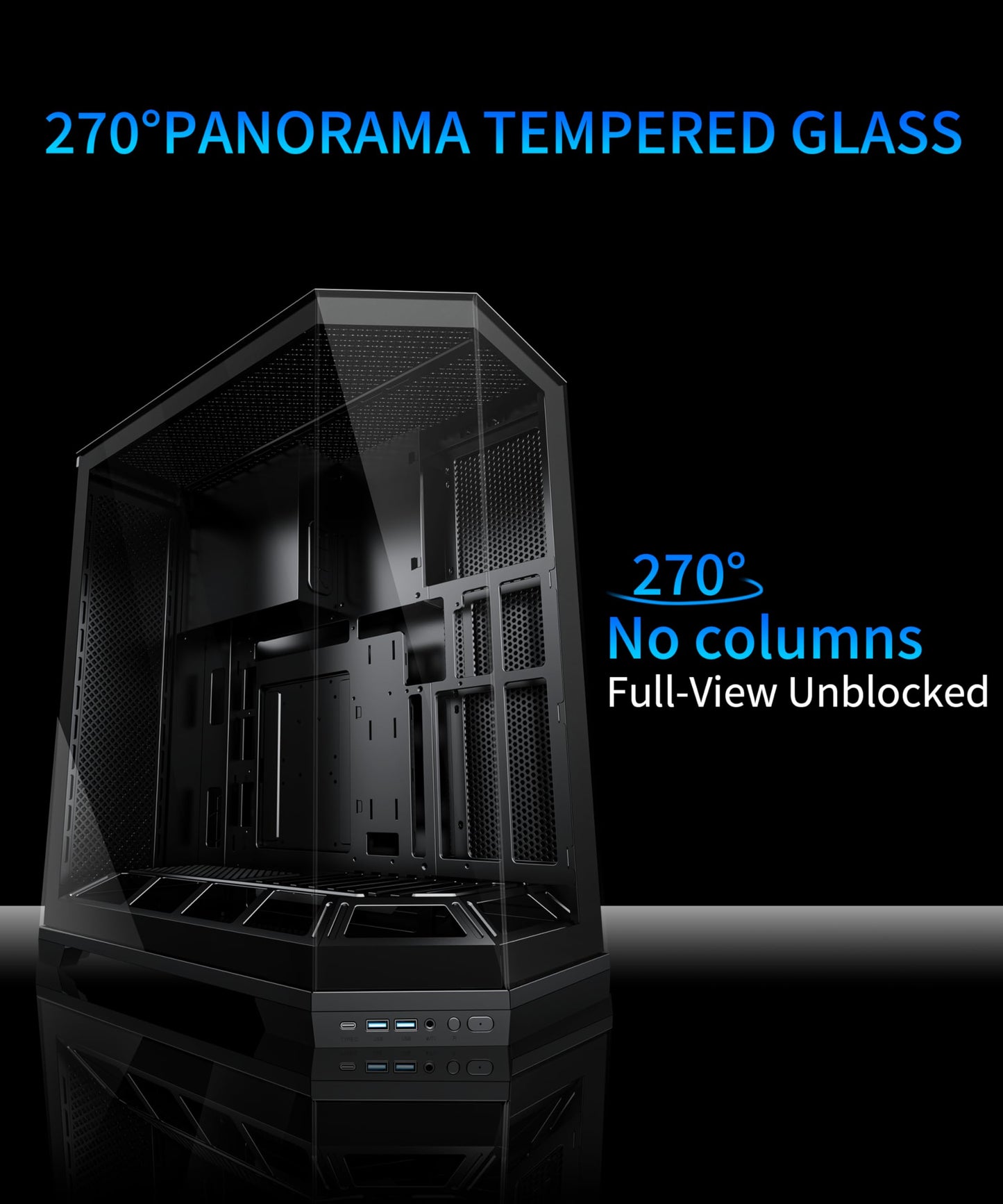 MUSETEX PC-Gehäuse, vertikale GPU-Montage, 5 vorinstallierte PWM-ARGB-Lüfter, Unterstützung für 360-mm-Radiatoren, ATX-Midi-Tower-Gaming-PC-Gehäuse mit USB-C-Anschluss, 270°-Vollbild-Seitenwand aus gehärtetem Glas, Schwarz, GR3