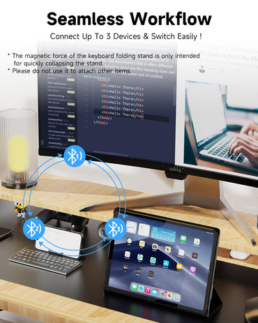 SIKAI CASE Foldable Bluetooth Keyboard with Magnetic Stand,Aluminum Alloy Mini Quiet Folding Portable Lightweight Travel Rechargeable Pocket for Tablet,iPad, Phones, Black