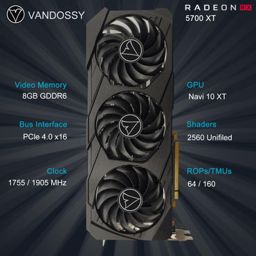 Radeon RX 5700 XT Graphics Card, 8GB GDDR6 256-Bit RDNA Architecture 1755/1905 MHz (Base/Boost Clock) DirectX 12 HDMI DP PCIe4.0 2K PC Gaming Video Card for Office Gaming (RX 5700 XT - Triple Fan)