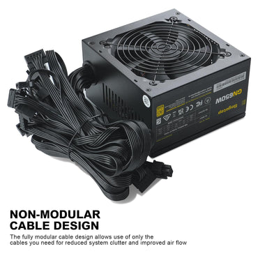 Segotep 650W 80 Plus Gold zertifiziertes, nicht-modulares ATX-Netzteil mit 6+2-Pin-Anschlüssen, PFC-Schutz und RoHS-Konformität, 120-mm-Silent-Lüfter, Gaming-Netzteil GN-650 Schwarz
