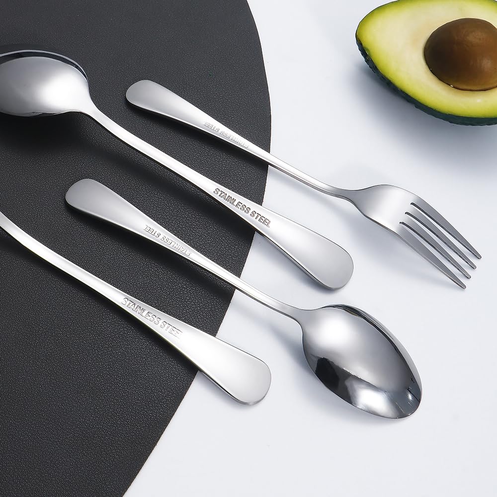 50-teiliges Edelstahl-Besteckset für 10 Personen, inklusive Gabeln, Messern, Löffeln und Salatgabeln. Spülmaschinenfest und robust. Ideal für Zuhause, Restaurant oder den Außenbereich.