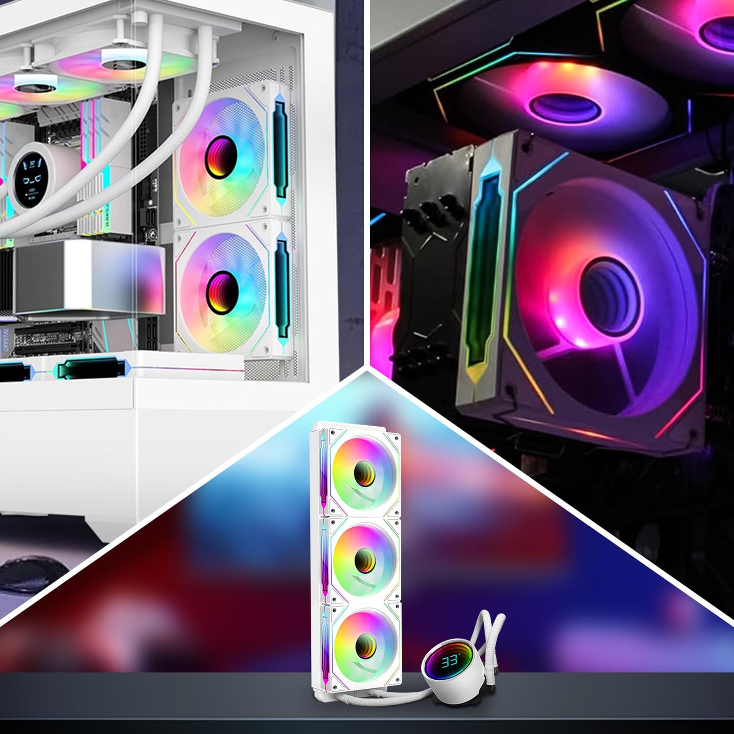 RGB Fans:5pack 120mm PWM ARGB Case Fan with Fan Hub and Remote,Speed Control,PWM Control Fan for Computer Case and Liquid Cooling System,White