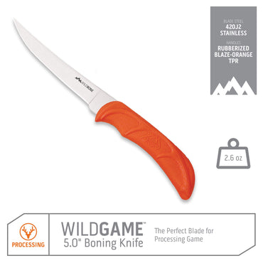 OUTDOOR EDGE 5" Wild Game Boning Knife - Fixed Blade for Processing Game and Fish with Rubberized Nonslip TPR Handle