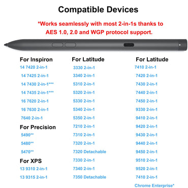 Wiederaufladbarer Premium-Aktivstift für Dell Active Pen PN7522W Laptops, kompatibel mit Dell 2-in-1-Laptops Inspiron 7420/7425/7430/7435/7620/7630 und Latitude 5300/5340/7210/7320/7410/9330/9520
