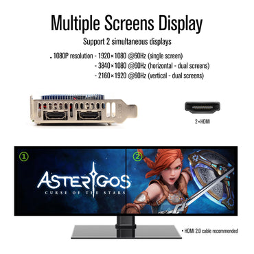 SRhonyra R5 230 Low Profile Graphics Card 2GB DDR3 Dual HDMI 1080P PCIe 2.0 x16 Bus Powered Support Splicing Mode 20 Watts SFF GPU