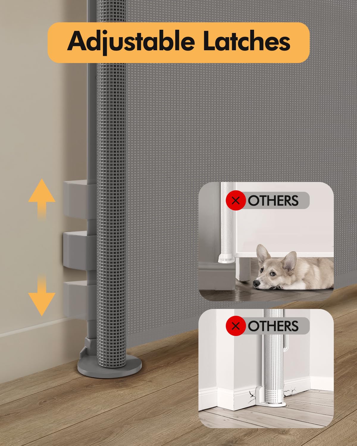 Retractable Baby Gate for Stairs & Doorways, 55" Wide x 33.6" Tall Easy Installation Mesh Dog Gate for Indoor & Outdoor Use,Pet and Dog Safety Gate for Hallways(Grey)