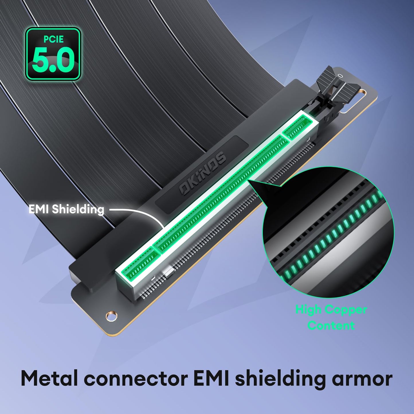Okinos PCIE 5.0 Riser Cables, 64GB/s for RTX5090 RX9070 GPU, PCIe Extension Card, Backward Compatible with PCIe 4.0 & 3.0, 200mm Black