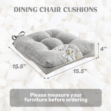 puredown® Chair Cushions for Dining Chairs, Tufted Memory Foam Chair Pads with Non-Slip Backing, Kitchen Seat Cushions with Ties, Washable Seat Pad Set of 4, 15.5" x 15.5" x 4", Light Grey
