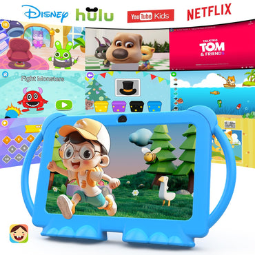 PEICHENG Kinder-Tablet 7 Zoll Android 12.0 für Kleinkinder, 4 GB RAM 32 GB ROM Bluetooth IPS-Bildschirm Kindersicherung Dual-Kamera Stoßfestes Gehäuse für Lernspiele, (Blau)