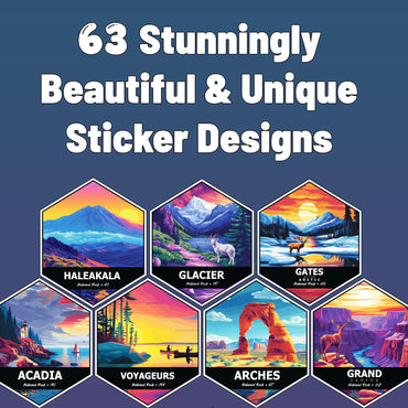 Nationalpark-Wasserflaschenaufkleber – Alle 63 Parks, 3,8 cm Vinyl – Wasserfeste, lichtbeständige Aufkleber für Wasserflaschen, Laptops, Notizbücher, Ausrüstung – für Reisende, Studenten und Outdoor-Fans