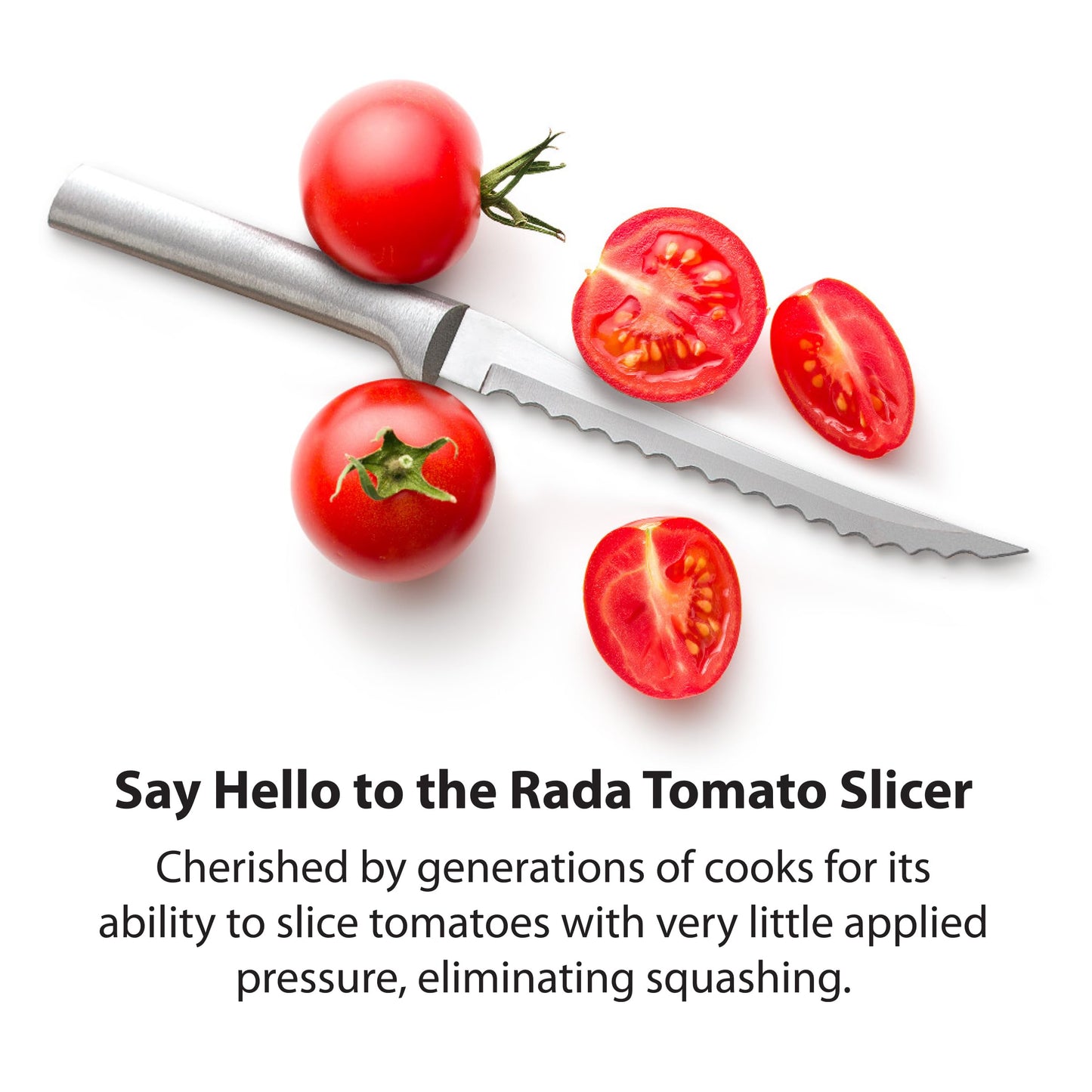 RADA Cutlery Tomato Slicer Knife (R126), 5" Stainless Steel Hollow Ground Serrated Blade, Made in USA, Silver Handle