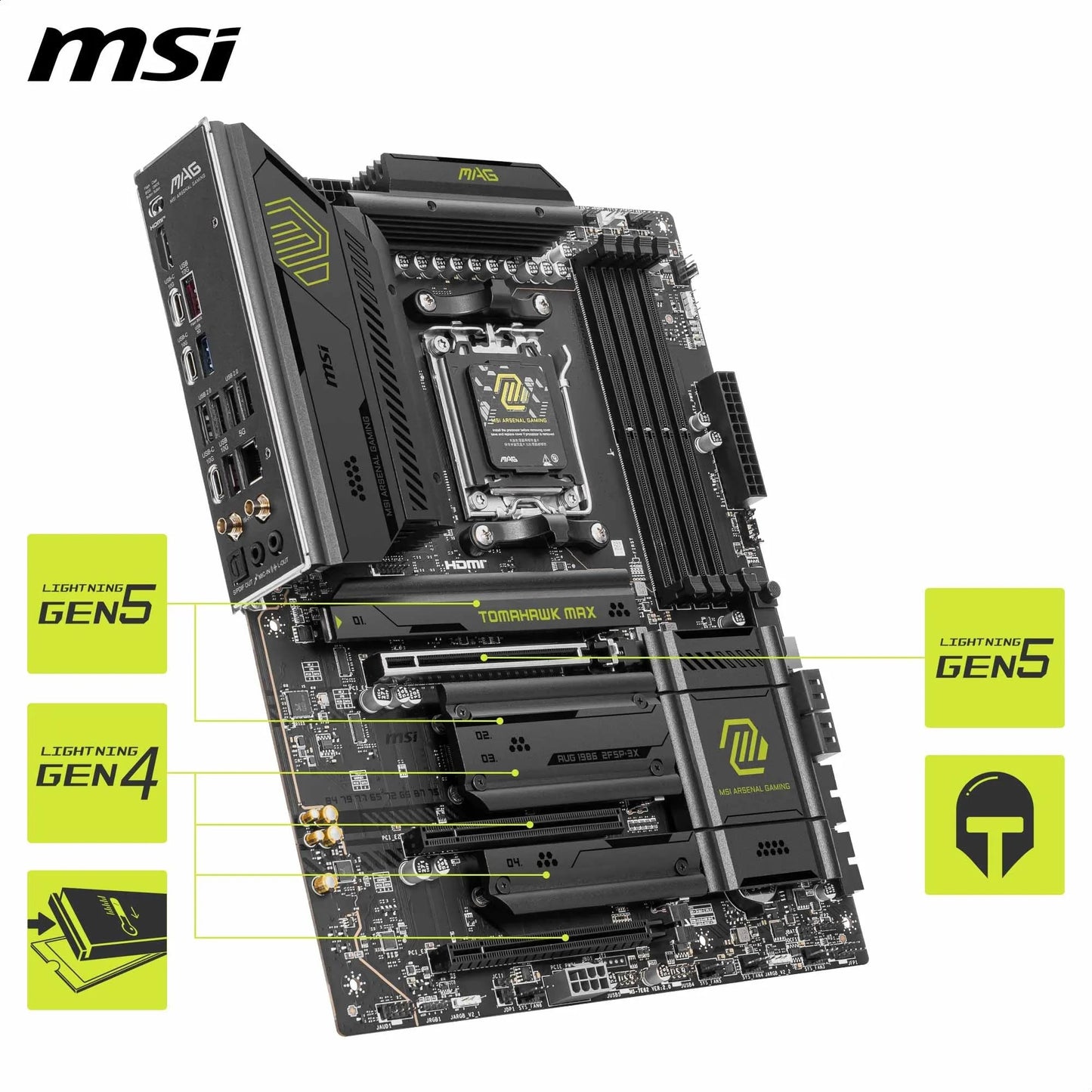 MSI MAG B850 Tomahawk MAX WiFi Motherboard, ATX - Supports AMD Ryzen 9000/8000 / 7000 Processors, AM5-80A SPS VRM, DDR5 Memory Boost 8400+ MT/s (OC), PCIe 5.0 x16, M.2 Gen5, Wi-Fi 7, 5G LAN