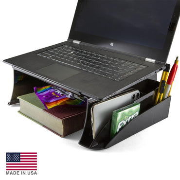 Officemate Telephone Stand, Laptop Stand, Black Plastic Computer Riser, Laptops Elevator for Desk, 12.5 x 10 .125 x 5.25 Inches, Black (21522)