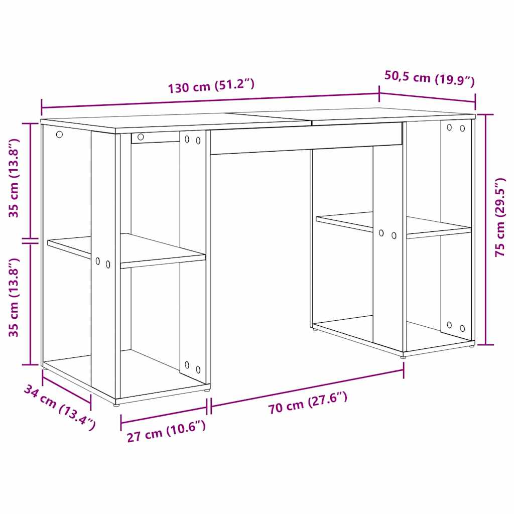 Schreibtisch Graues Sonoma 130 x 50,5 x 75 cm Holzwerkstoff