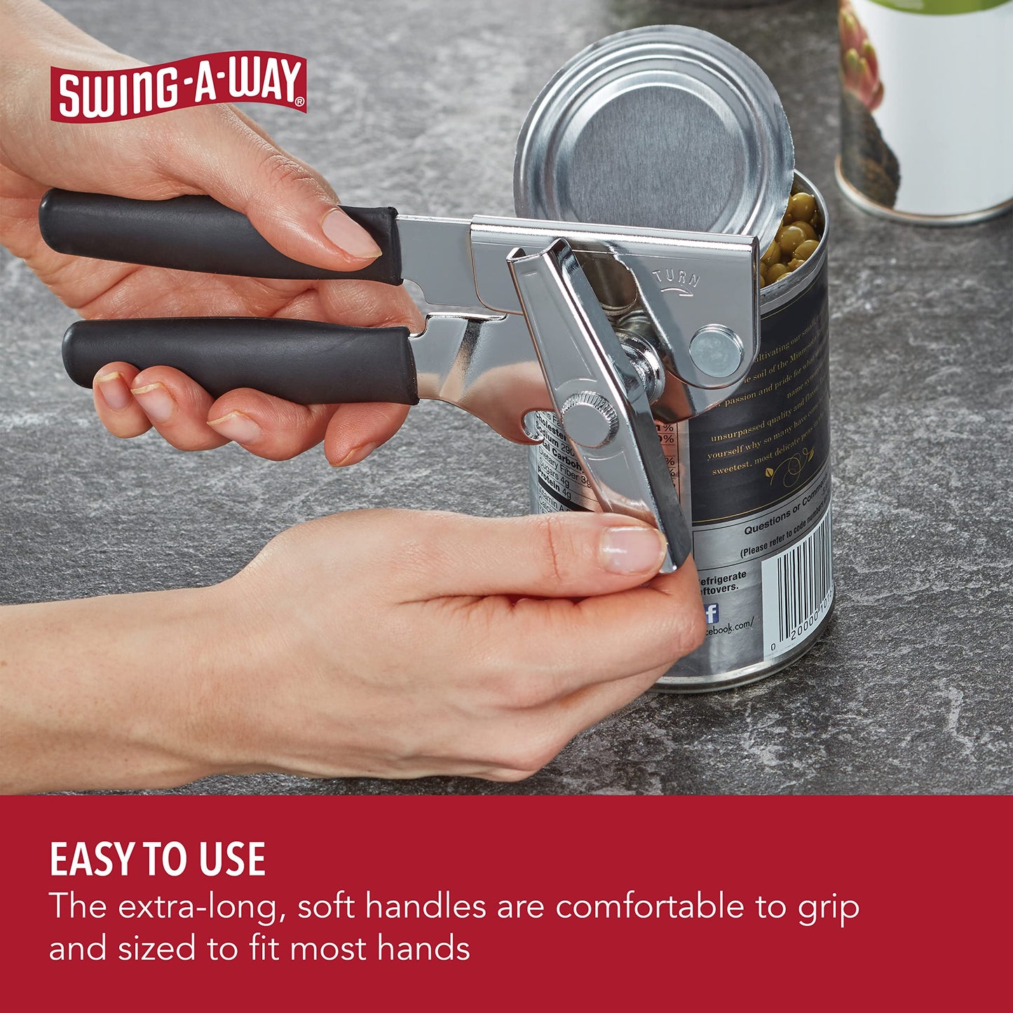 Swing-A-Way Portable Can Opener, Features an Ergonimic Handle for Optimal Comfort, and Built-in Bottle Opener for a 2-in-1 Tool, Durable Cutting Wheel, Black