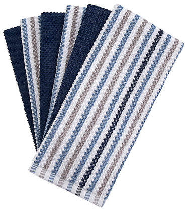 Hochwertige Küchentücher (40 x 65 cm, 6er-Pack) | Große Küchenhandtücher aus Baumwolle | Gestreiftes Popcorn-Muster | Geschirrtücher | 430 g/m² hochsaugfähiges Geschirrtuch-Set mit Aufhängeschlaufe | Blau
