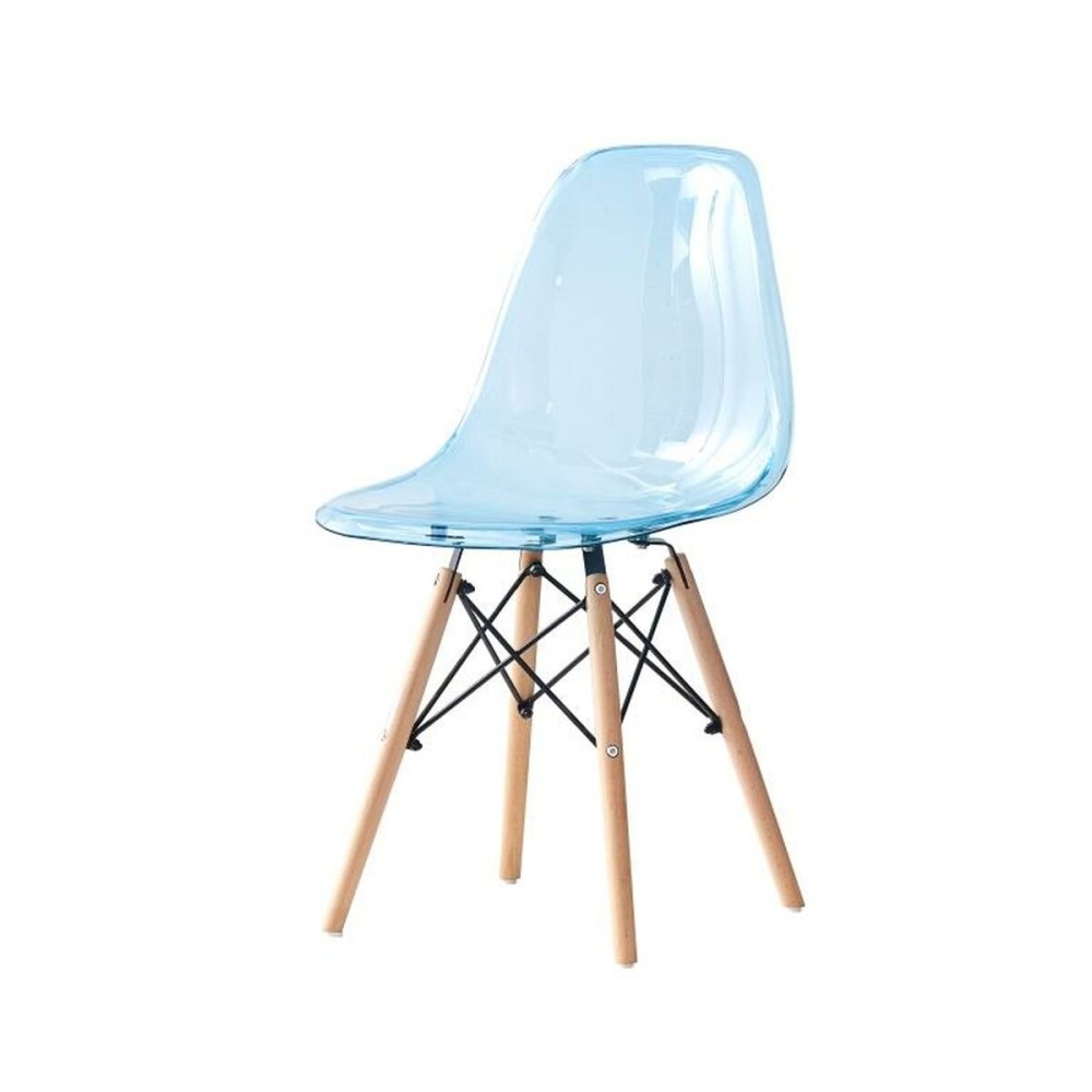 Chaise de Salle à Manger DKD Home Decor Naturel Bleu PVC Bouleau (50 x 46 x 83,5 cm)