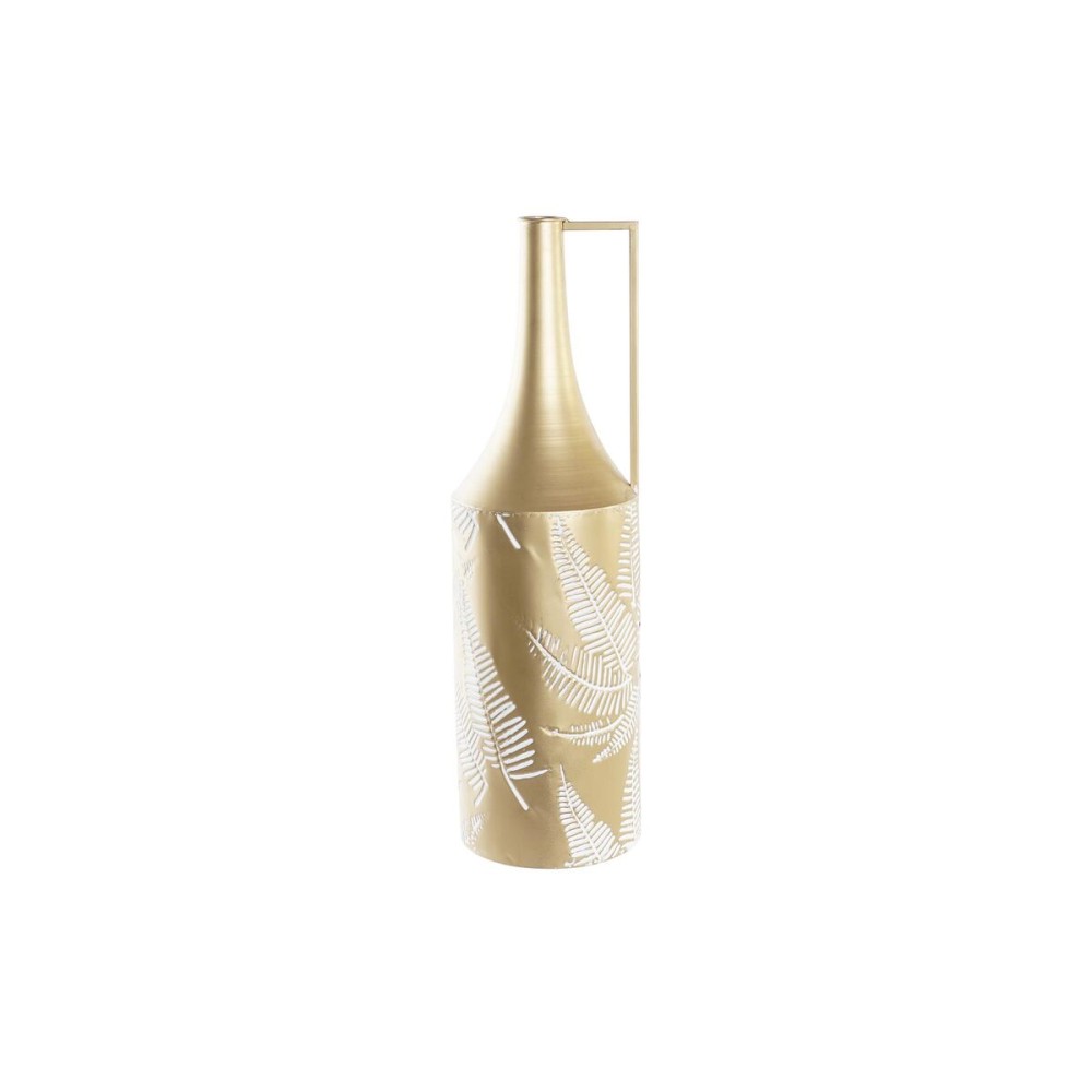 Vase DKD Home Decor Gold Metall Creme Tropical Pflanzenblatt (21 x 21 x 71 cm)