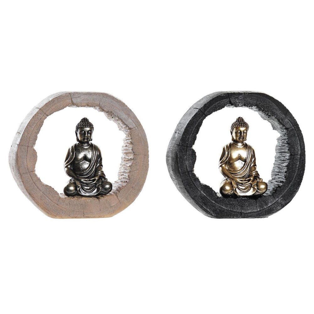 Figurine Décorative DKD Home Decor Noir Doré Buda Oriental 20,8 x 6 x 18,5 cm (2 Unités)