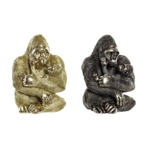 Deko-Figur DKD Home Decor 22 x 23,5 x 31 cm Silberfarben Gold Kolonial Gorilla (2 Stück)