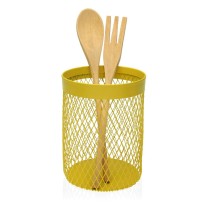 Pot for Kitchen Utensils Versa Yellow Steel 11,5 x 15,5 x 11,5 cm