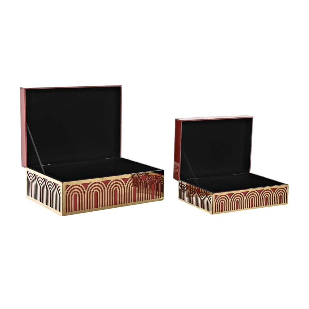 Jewelry box DKD Home Decor Metal Crystal Red Golden MDF Wood 25 x 18 x 10 cm (2 Units)