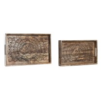 Jeux de plateaux DKD Home Decor 2 Unités Marron Brun foncé Bois de manguier (2 Unités)