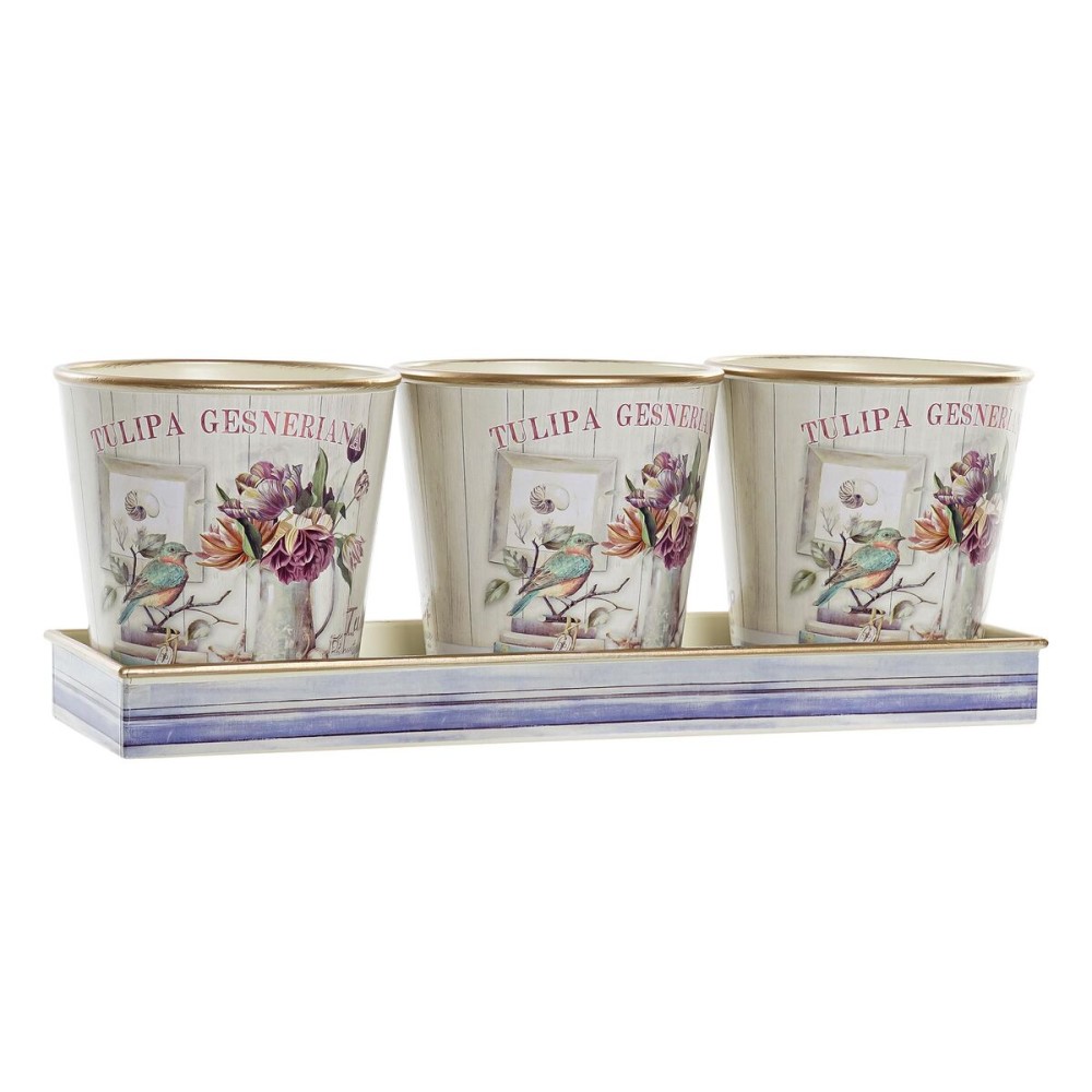 Set de pots DKD Home Decor Rose Doré PVC Aluminium Shabby Chic 38 x 13 x 14 cm (3 Pièces)