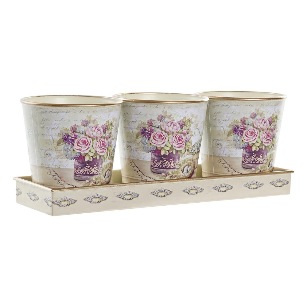 Set de pots DKD Home Decor Beige Rose PVC Aluminium Shabby Chic 38 x 12 x 14 cm (3 Pièces)