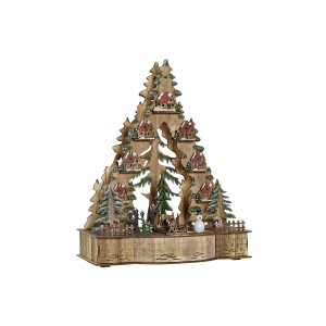 Décorations de Noël DKD Home Decor Vert Naturel Bois Arbre Maisons 30 x 15 x 37 cm (3 Unités)