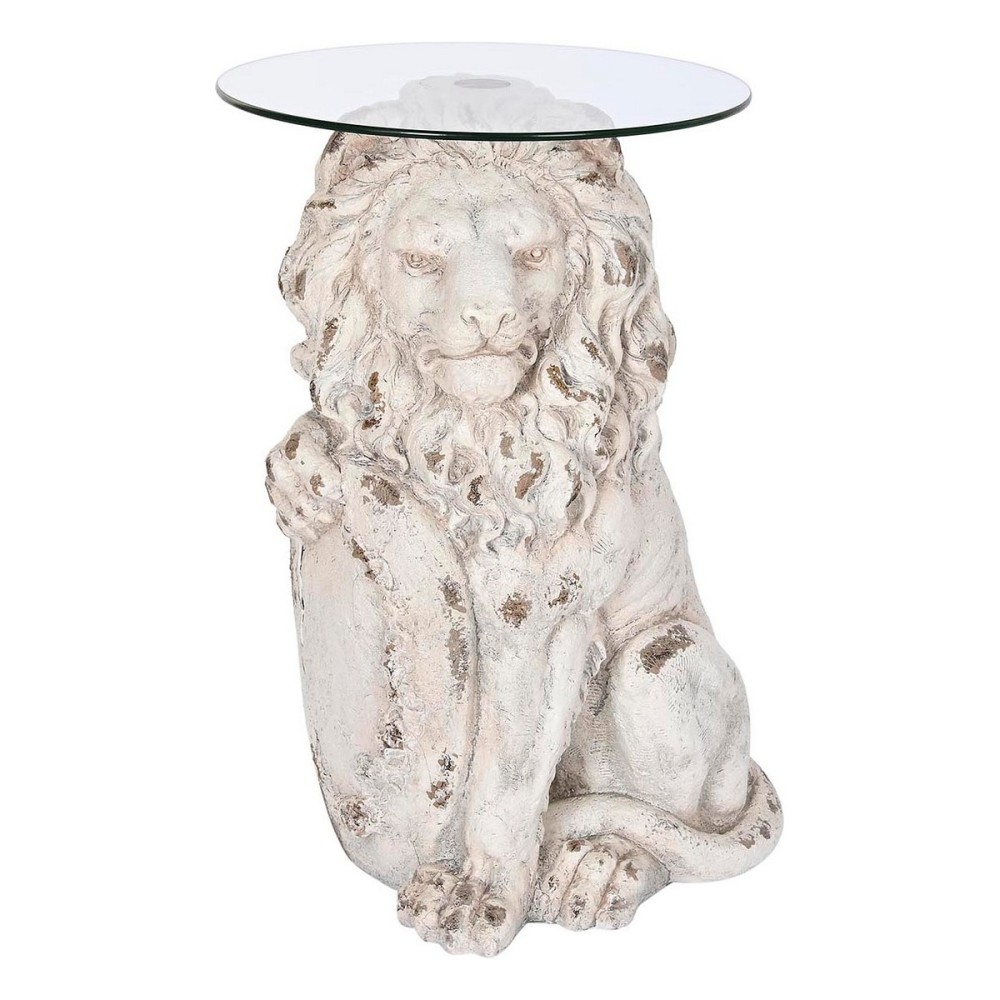 Side table DKD Home Decor Lion 52 x 44 x 72 cm Crystal Grey Metal White Magnesium