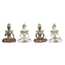 Deko-Figur DKD Home Decor 20,5 x 10,5 x 28,5 cm Braun Buddha Weiß Orientalisch (4 Stücke)