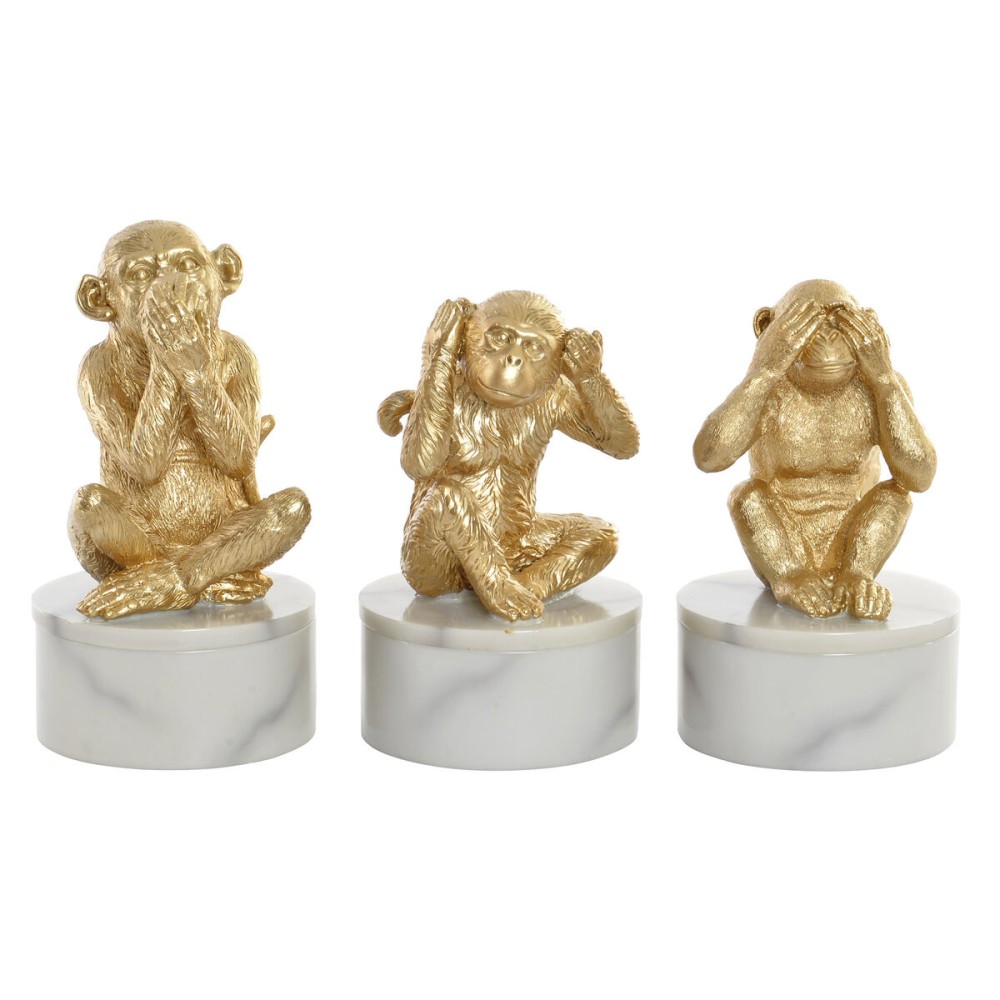 Figurine Décorative DKD Home Decor Blanc Doré Tropical Singes 10,5 x 10,5 x 18,5 cm (3 Pièces)