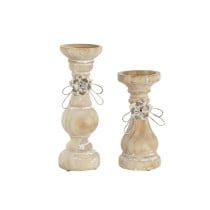 Candleholder DKD Home Decor Wood (9,5 x 9,5 x 28 cm) (2 Pieces)