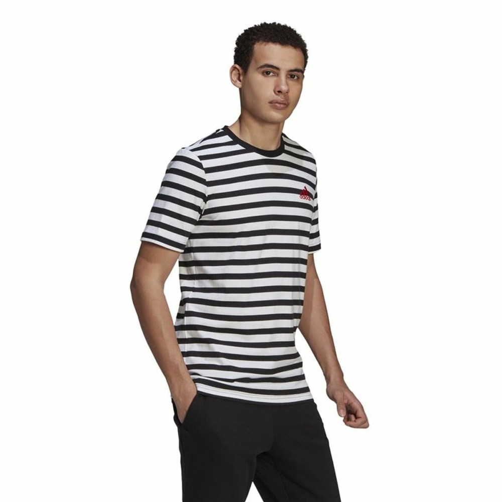 T-shirt à manches courtes homme  Essentials Stripey  Adidas Embroidered Logo Noir