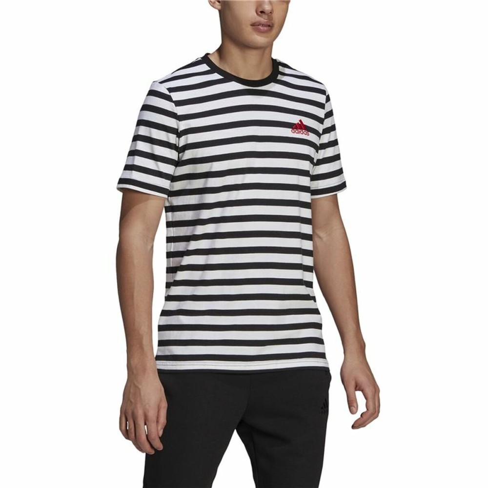 Herren Kurzarm-T-Shirt  Essentials Stripey  Adidas Embroidered Logo Schwarz