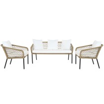 Tisch mit 3 Sesseln DKD Home Decor Weiß 137 x 73,5 x 66,5 cm Synthetischer Rattan Stahl