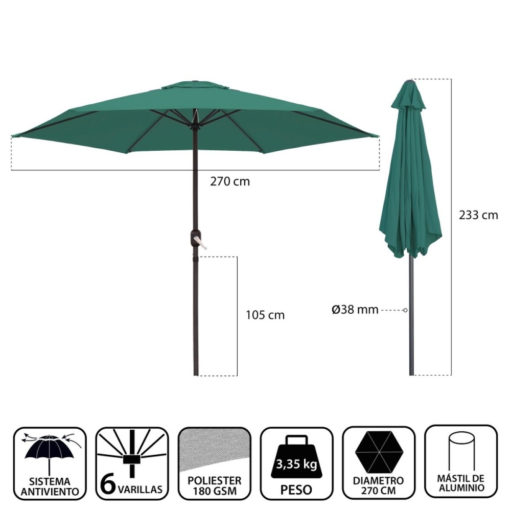 Sunshade Monty Aluminium Green 270 cm